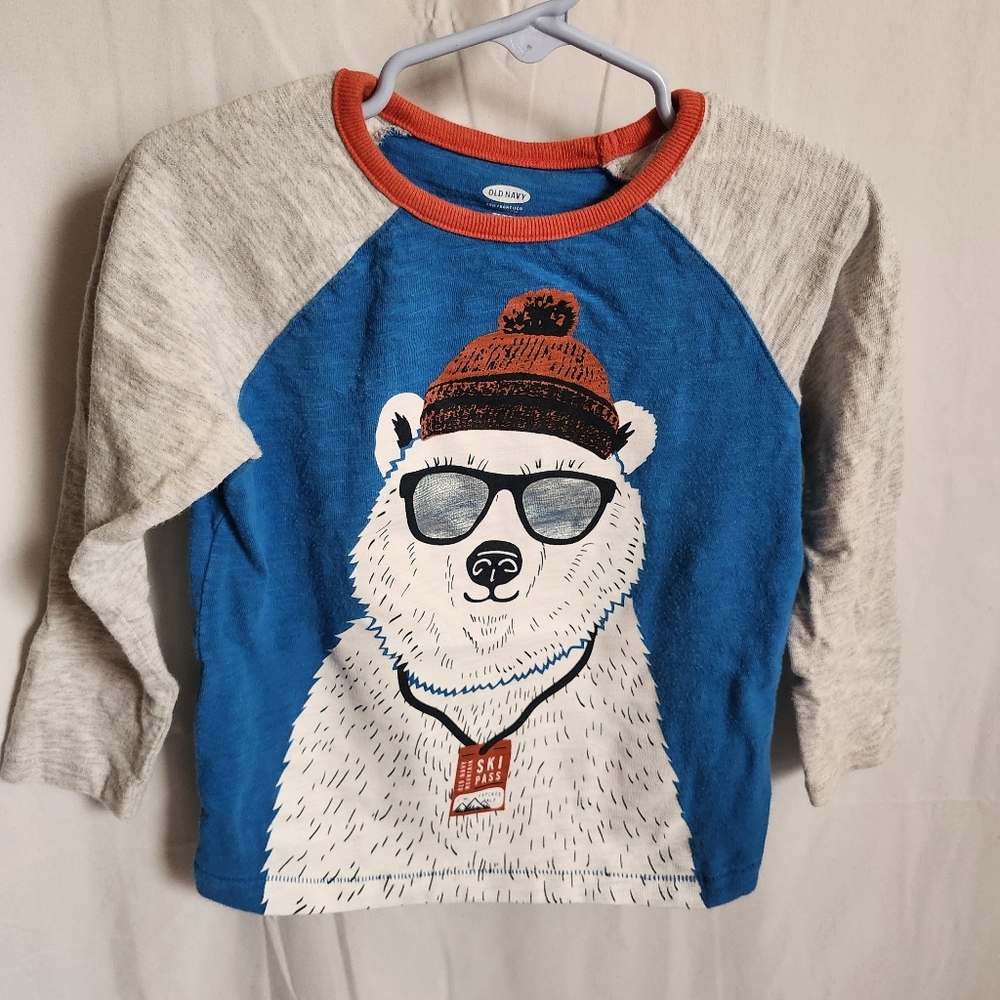 Old Navy Blue and Gray Kids Shirt with Polar Bear Design